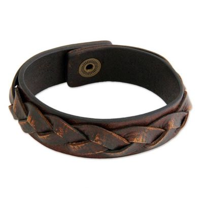 Alternate image for Mens Handcrafted Leather Braided Bracelet Sumatra Journeys