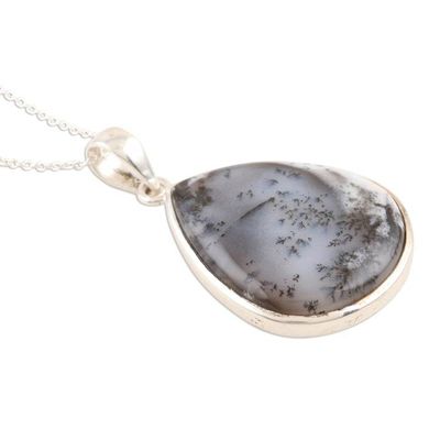 Alternate image for Sterling Silver Dendritic Agate Necklace Forest Frond