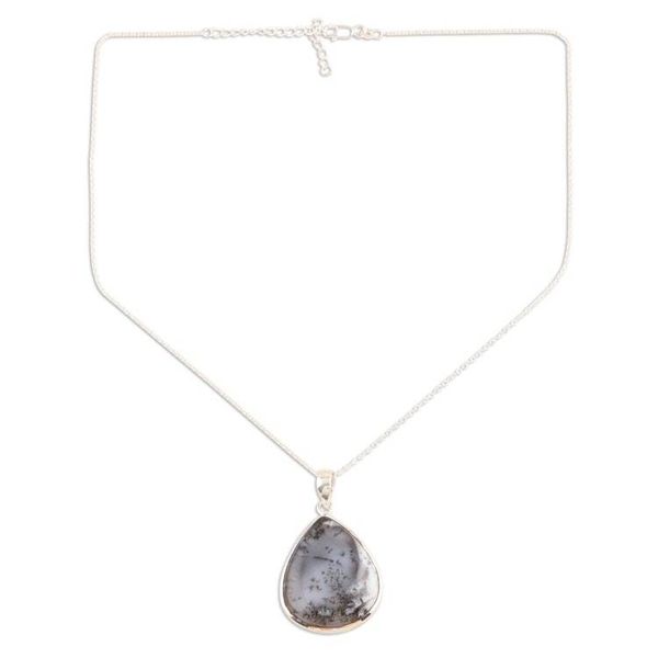 Alternate image for Sterling Silver Dendritic Agate Necklace Forest Frond
