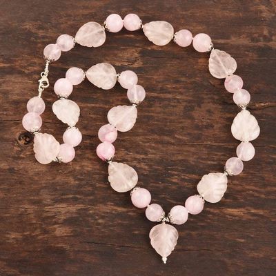 Alternate image for Rose Quartz Beaded Pendant Necklace from India In the Mood for Love