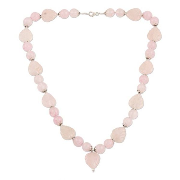 Alternate image for Rose Quartz Beaded Pendant Necklace from India In the Mood for Love