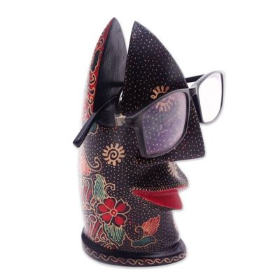 Alternate image for Hand-Painted Batik Wood Eyeglasses Holder from Java Batik Nose