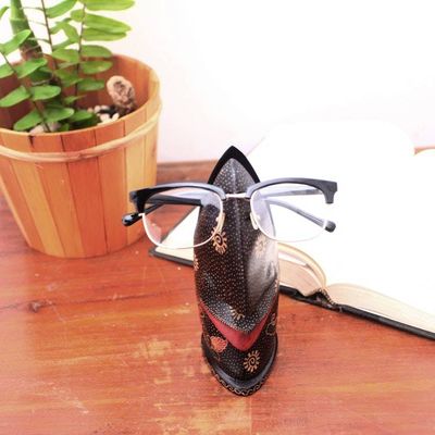 Alternate image for Hand-Painted Batik Wood Eyeglasses Holder from Java Batik Nose