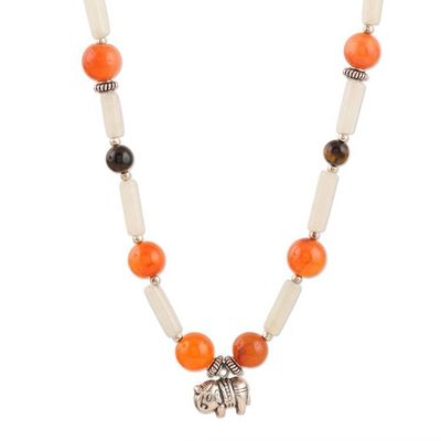 Primary image for Carnelian and Moonstone Elephant Pendant Necklace Elephant Beauty
