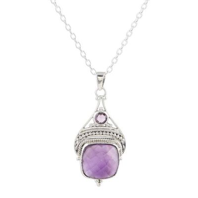 Alternate image for Checkerboard Amethyst Pendant Necklace 25 Carats Purple Royalty