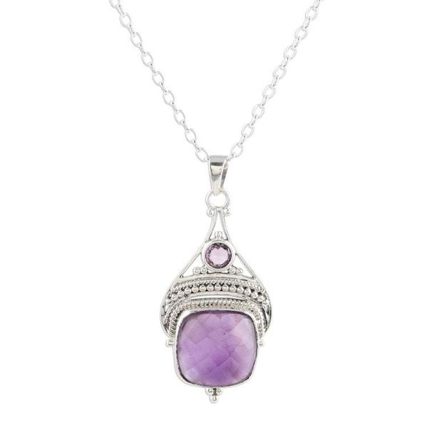 Alternate image for Checkerboard Amethyst Pendant Necklace 25 Carats Purple Royalty