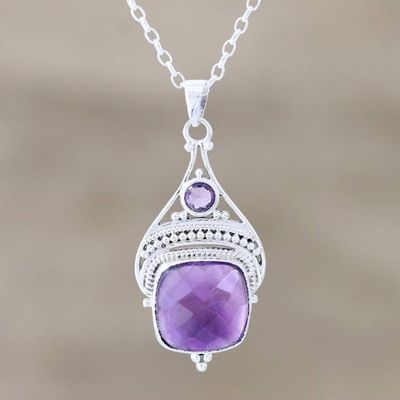 Alternate image for Checkerboard Amethyst Pendant Necklace 25 Carats Purple Royalty