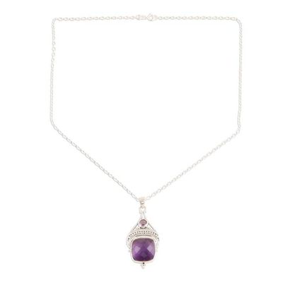Alternate image for Checkerboard Amethyst Pendant Necklace 25 Carats Purple Royalty