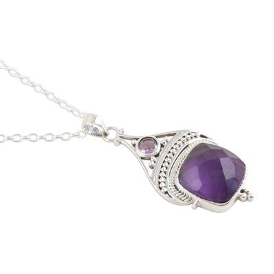 Alternate image for Checkerboard Amethyst Pendant Necklace 25 Carats Purple Royalty