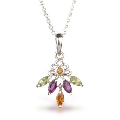 Alternate image for Silver Pendant Necklace with Peridot Citrine Amethyst Gems Celestial Bloom