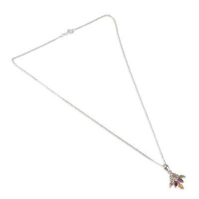 Alternate image for Silver Pendant Necklace with Peridot Citrine Amethyst Gems Celestial Bloom