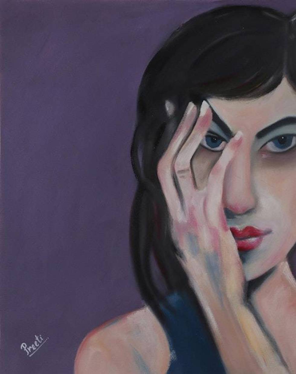 Signed Expressionist Painting of a Woman from India 'Thoughts'