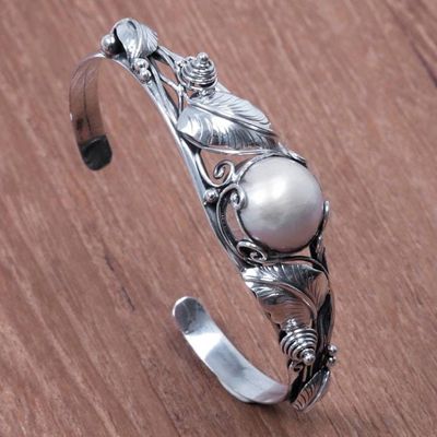 Primary image for Hand Crafted Sterling Silver and Pearl Cuff Bracelet Lost in Nature