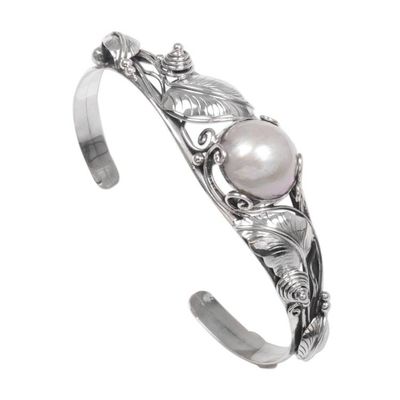 Alternate image for Hand Crafted Sterling Silver and Pearl Cuff Bracelet Lost in Nature