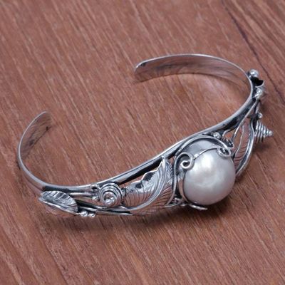 Alternate image for Hand Crafted Sterling Silver and Pearl Cuff Bracelet Lost in Nature
