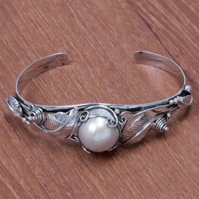 Alternate image for Hand Crafted Sterling Silver and Pearl Cuff Bracelet Lost in Nature