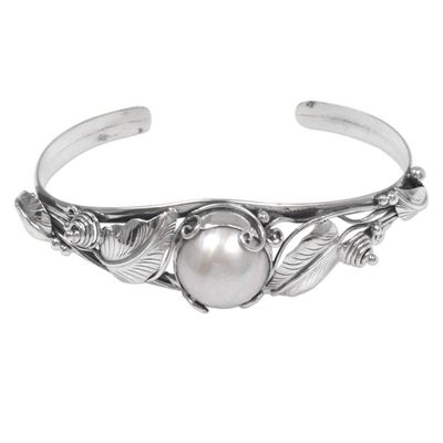 Alternate image for Hand Crafted Sterling Silver and Pearl Cuff Bracelet Lost in Nature