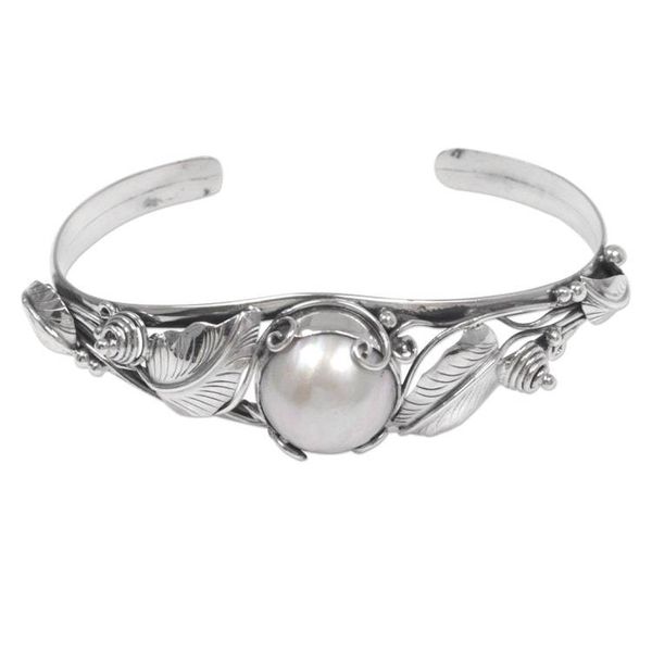 Alternate image for Hand Crafted Sterling Silver and Pearl Cuff Bracelet Lost in Nature