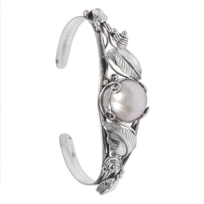 Alternate image for Hand Crafted Sterling Silver and Pearl Cuff Bracelet Lost in Nature