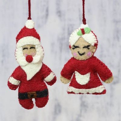 Alternate image for Wool Felt Mr and Mrs Santa Claus Holiday Ornaments Pair Mr and Mrs Santa