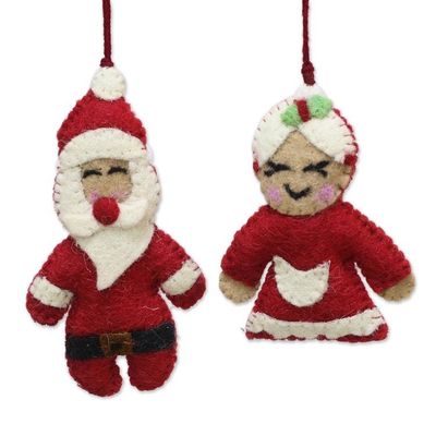 Alternate image for Wool Felt Mr and Mrs Santa Claus Holiday Ornaments Pair Mr and Mrs Santa