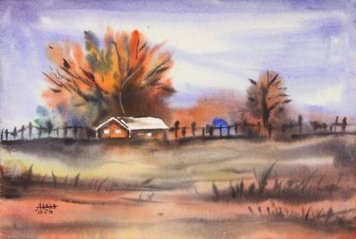 Primary image for Watercolor Impressionist Landscape Painting from India Rustic Beauty