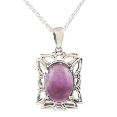 Alternate image for Handmade Amethyst and Sterling Silver Pendant Necklace Fantasy Flower