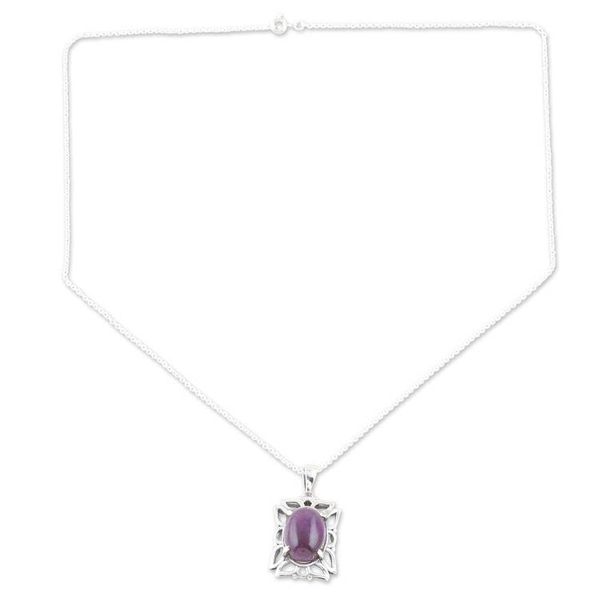 Alternate image for Handmade Amethyst and Sterling Silver Pendant Necklace Fantasy Flower