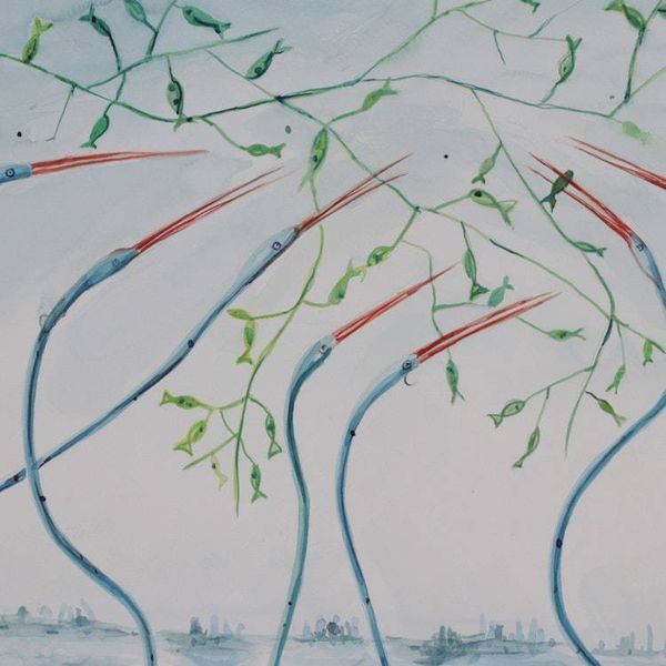 Alternate image for Birds in Wetlands Modern Expressionist Watercolor Painting Poise in the Wetlands
