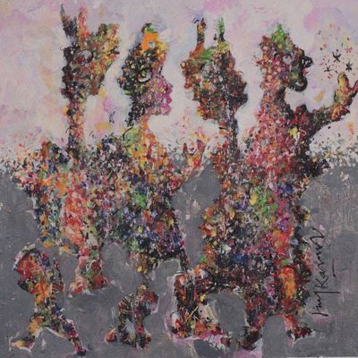 Primary image for Modern Abstract Acrylic Painting of Four Human Figures Four Friends