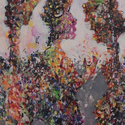 Alternate image for Modern Abstract Acrylic Painting of Four Human Figures Four Friends