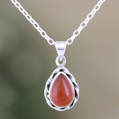 Primary image for Sterling Silver Pendant Necklace with Orange Onyx Cabochon Sunset Treasure