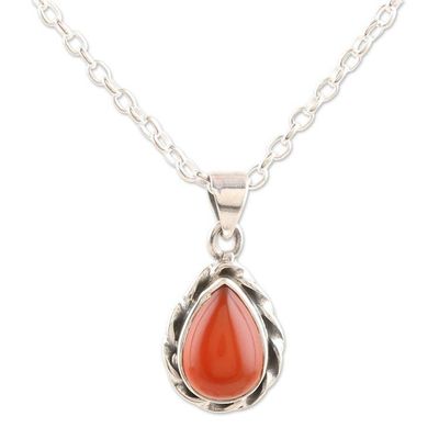 Alternate image for Sterling Silver Pendant Necklace with Orange Onyx Cabochon Sunset Treasure