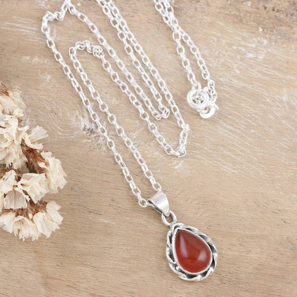 Alternate image for Sterling Silver Pendant Necklace with Orange Onyx Cabochon Sunset Treasure