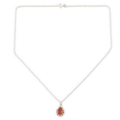 Alternate image for Sterling Silver Pendant Necklace with Orange Onyx Cabochon Sunset Treasure