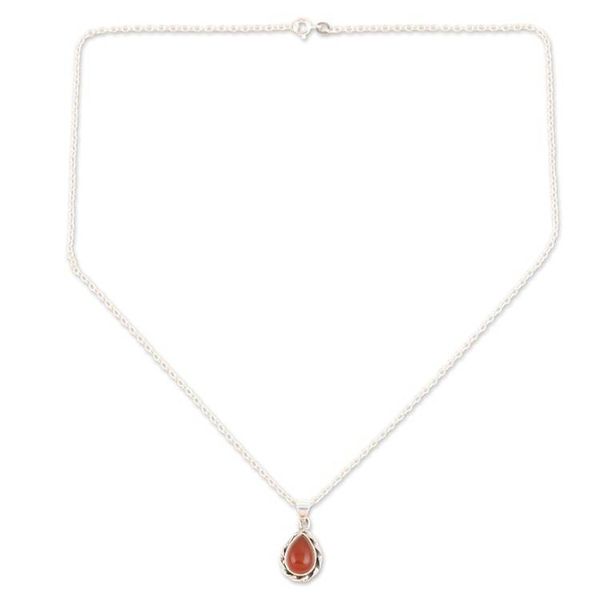 Alternate image for Sterling Silver Pendant Necklace with Orange Onyx Cabochon Sunset Treasure