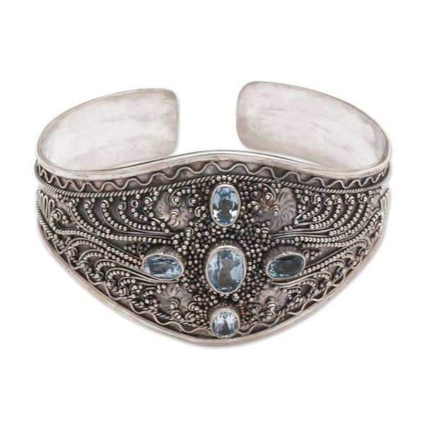 Alternate image for Hand Crafted Sterling Silver and Blue Topaz Cuff Bracelet Directions