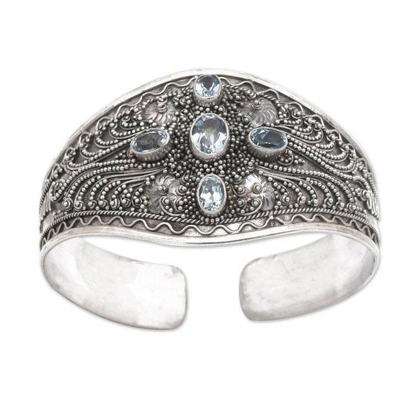 Alternate image for Hand Crafted Sterling Silver and Blue Topaz Cuff Bracelet Directions