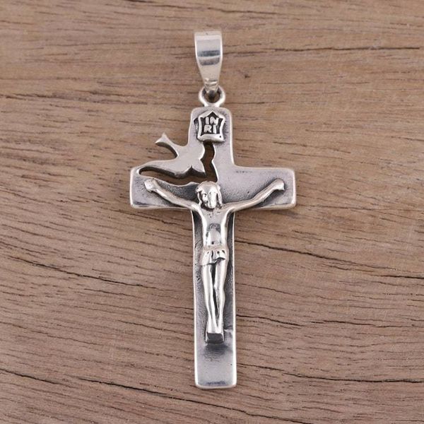 Alternate image for Hand Crafted Sterling Silver Crucifix Pendant Peace Will Prevail