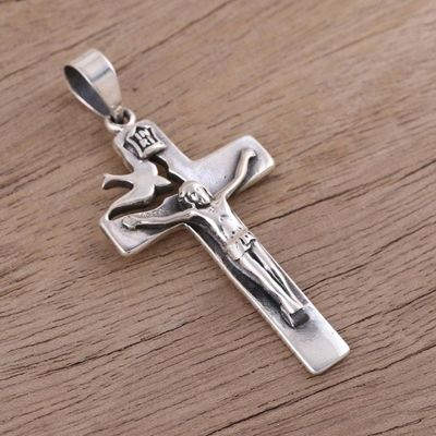 Alternate image for Hand Crafted Sterling Silver Crucifix Pendant Peace Will Prevail