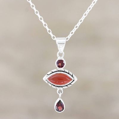Primary image for Carnelian and Garnet Sterling Silver Pendant Necklace Red Fusion