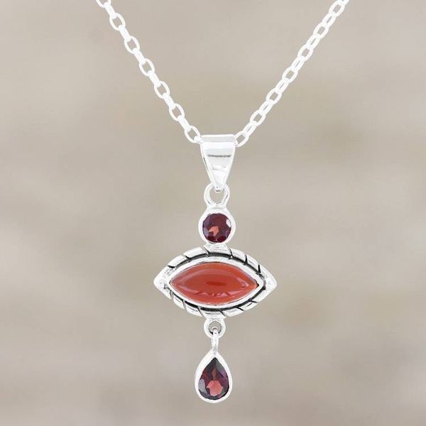 Alternate image for Carnelian and Garnet Sterling Silver Pendant Necklace Red Fusion