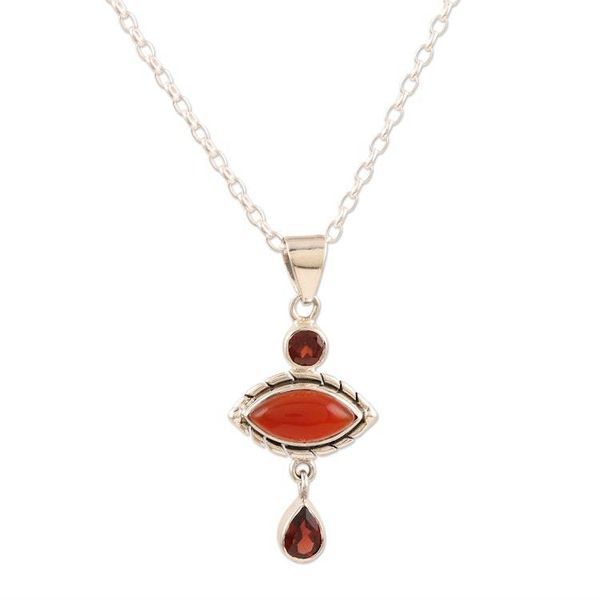 Alternate image for Carnelian and Garnet Sterling Silver Pendant Necklace Red Fusion