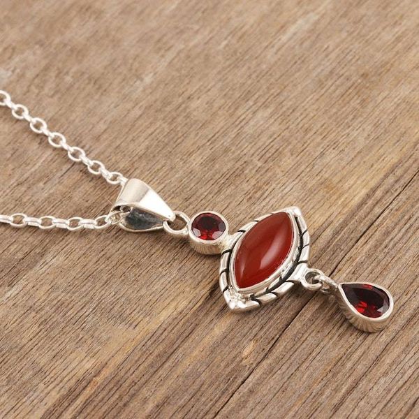 Alternate image for Carnelian and Garnet Sterling Silver Pendant Necklace Red Fusion