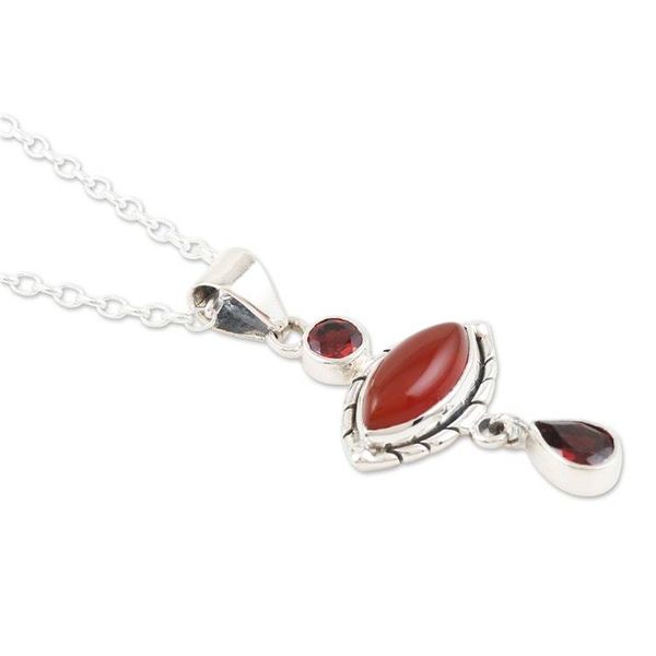 Alternate image for Carnelian and Garnet Sterling Silver Pendant Necklace Red Fusion