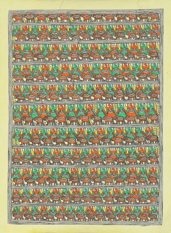 Alternate image for India Madhubani Painting of Royal Guards and Elephants Mithila Royal Procession