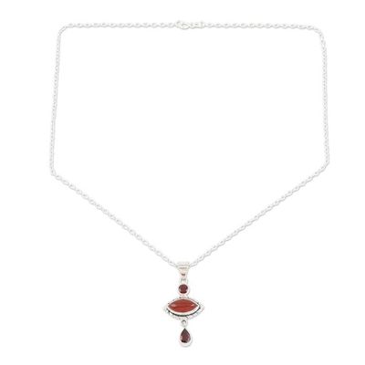 Alternate image for Carnelian and Garnet Sterling Silver Pendant Necklace Red Fusion