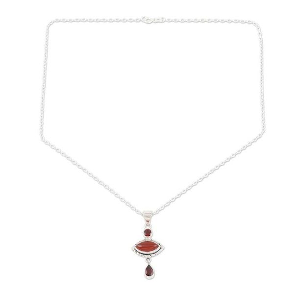 Alternate image for Carnelian and Garnet Sterling Silver Pendant Necklace Red Fusion