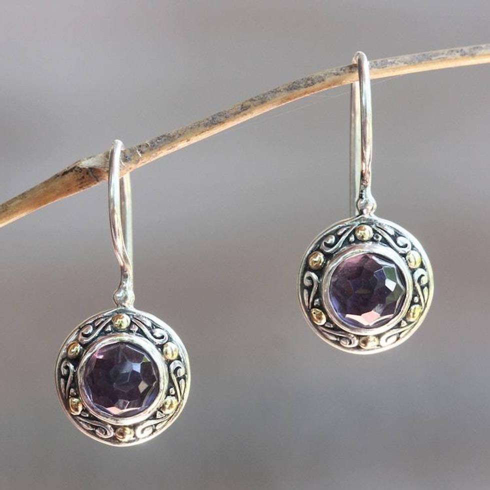 Artisan Crafted Sterling Silver and Amethyst Drop Earrings 'Kingdom'