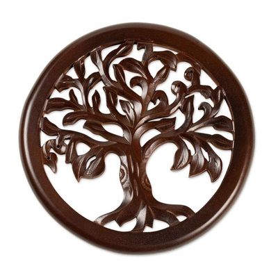 Alternate image for Tree of Life-Themed Hand-Carved Dark Brown Wood Relief Panel Eternal Roots